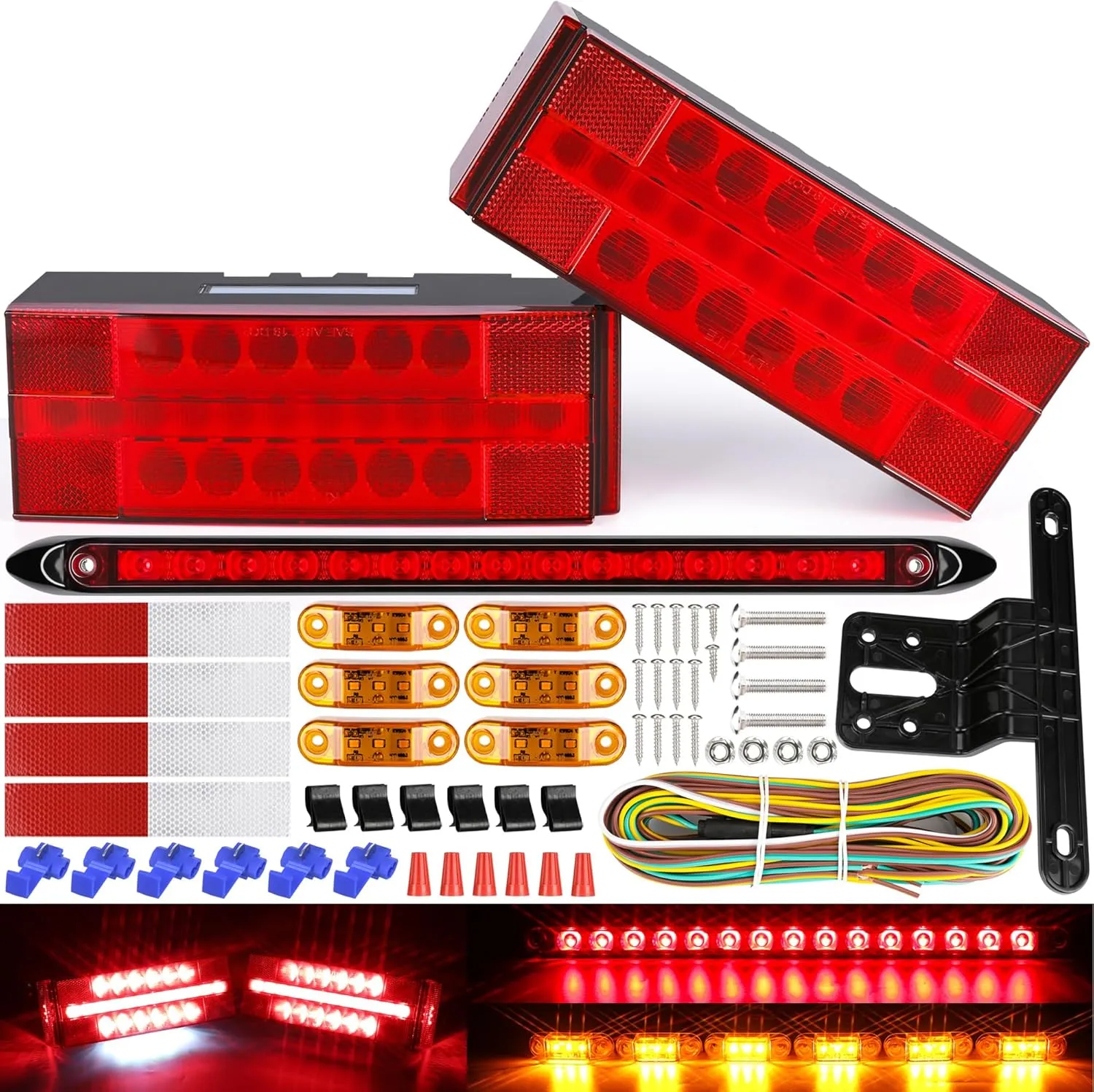 Boat LED Trailer Lights Kit and Light Bar with Wiring Harness Combined Stop, Tail Lights, Amber Trailer Marker Lights, Boat Trailer for Camper Truck Snowmobile