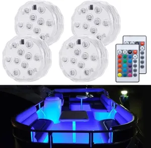 Boat Lights Wireless Remote Control Battery Powered, Waterproof Marine Led Light for Deck Light Courtesy Interior Lights, for Fishing Pontoon Sailboat Kayak, RGB Multi Color Changing, 4 PCS