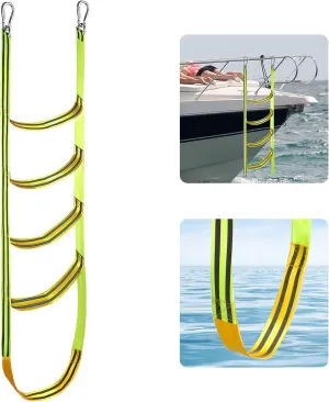 Boat Rope Ladder 5 Step Extra Long Portable Boat Ladders Extension Green Marine Climbing Rope Ladders Assist Boats Folding Ladder for Kayak Pontoon Canoeing Inflatable Boats