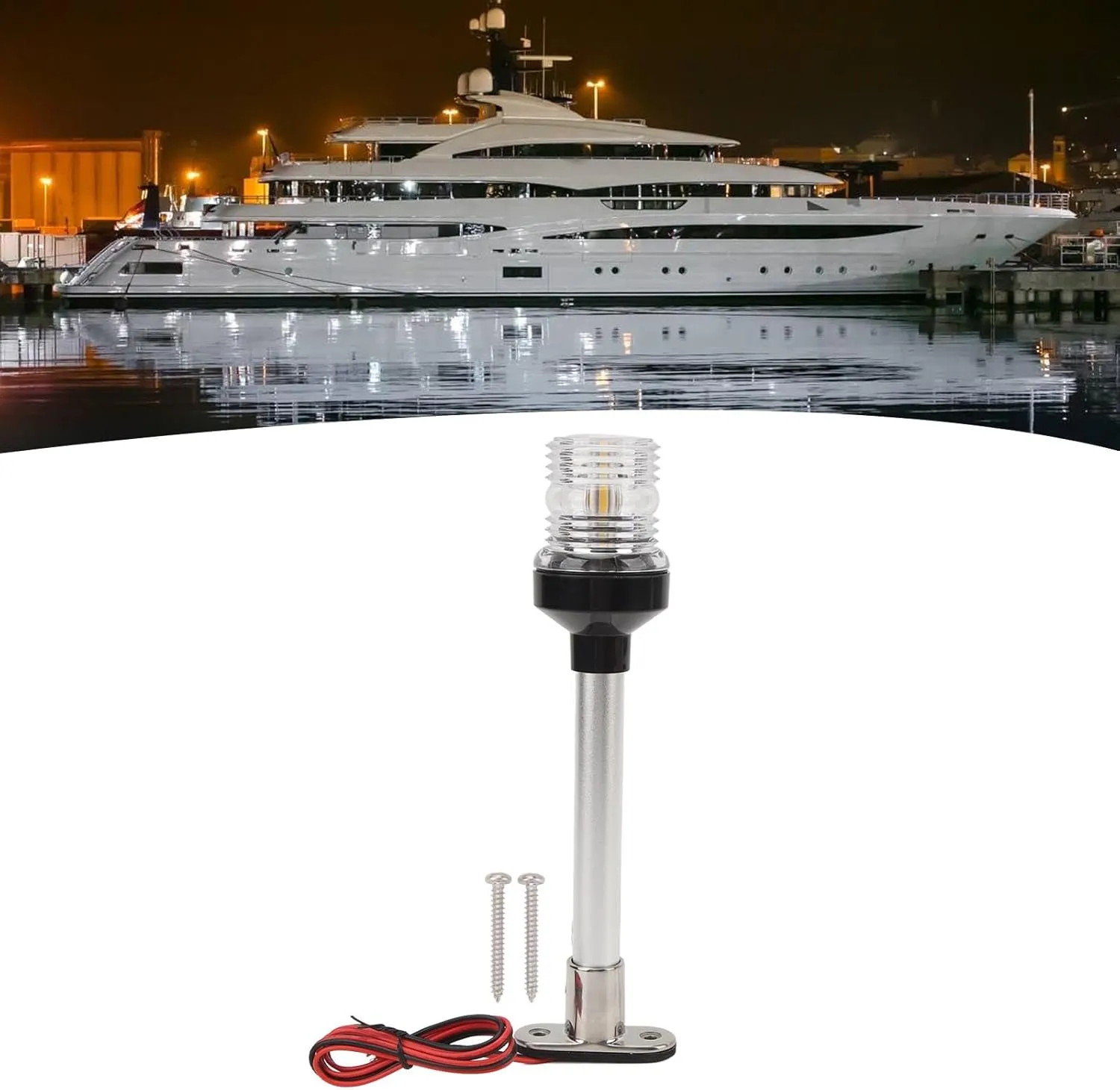 Boat Stern Light, Stainless Steel Base 33 LED Lamp Beads 10 Inches Height Aluminum Rod Bow Mast LED Anchor Navigation Lights for Fishing Boats (Warm White)