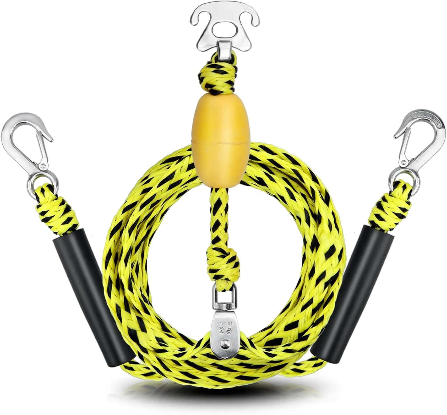 Boat Tow Harness for Tubing, Heavy-Duty 13ft Self Centering Tow Rope Up to 4 Riders with Float Ball, Stainless Steel Hooks and Pulley for Watersports,Towing Towable Tube, Water Ski, Wakeboard