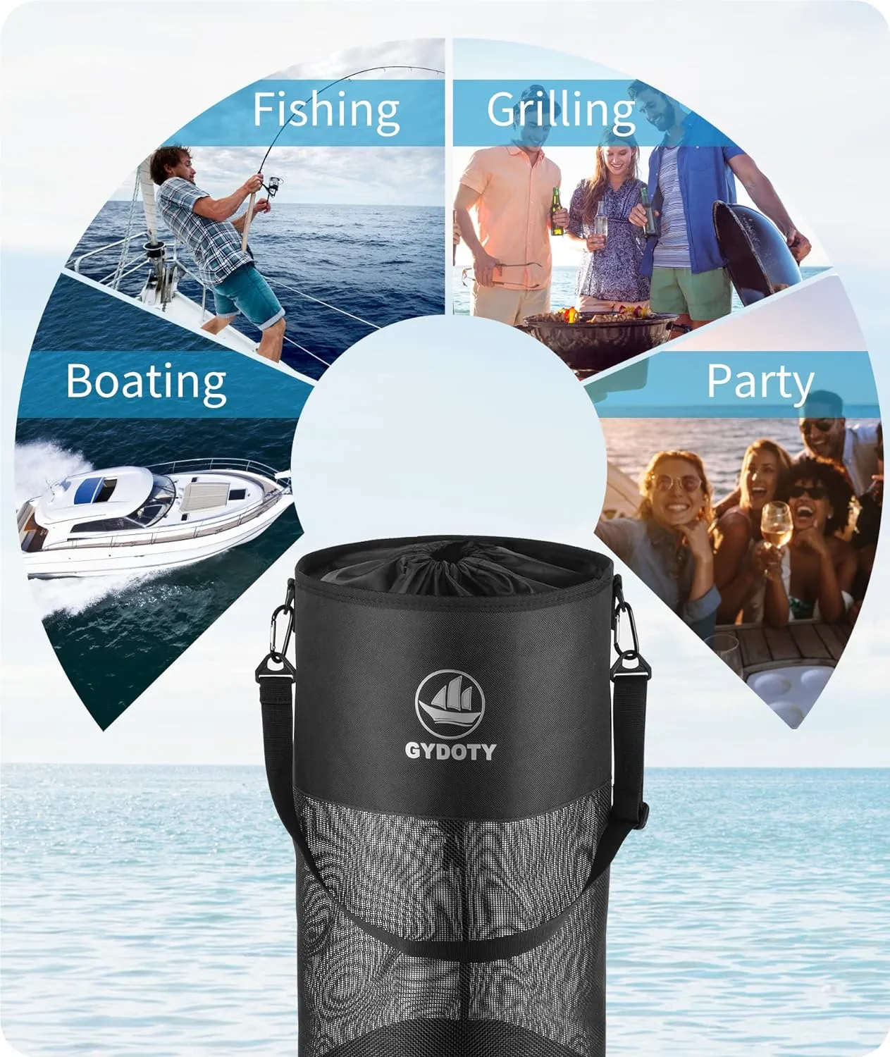 Boat Trash Bag Can - Boat Accessories Boat Owner Gifts for Men Boating Must Haves Reusable Mesh Boat Garbage Container(Black,YKK Short Zipper)