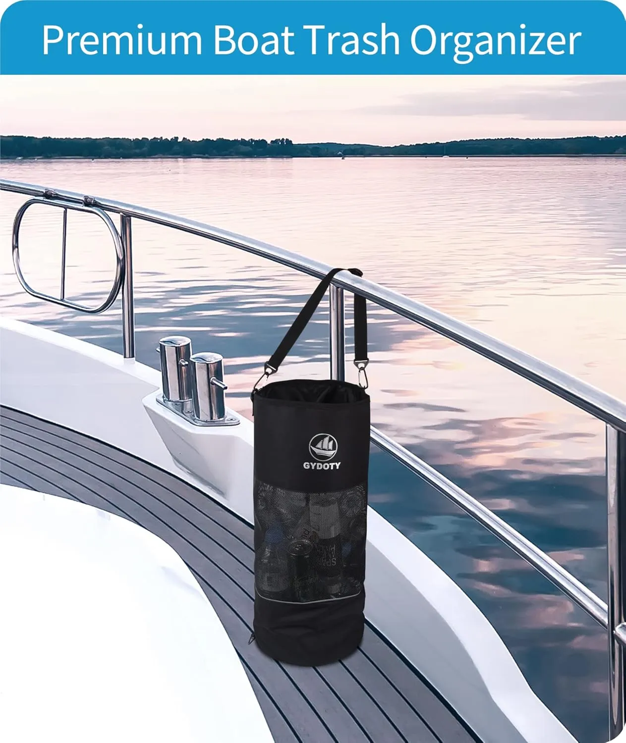 Boat Trash Bag Can - Boat Accessories Boat Owner Gifts for Men Boating Must Haves Reusable Mesh Boat Garbage Container(Black,YKK Short Zipper)