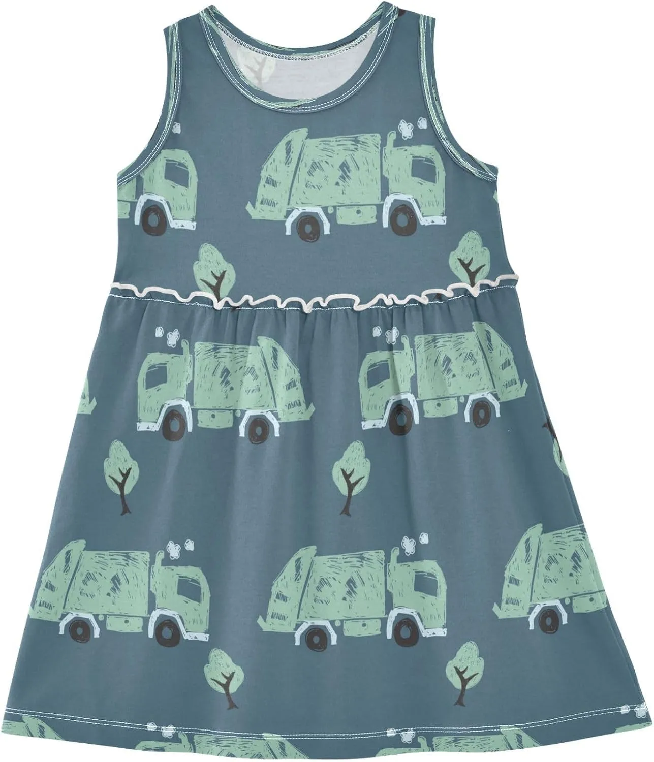 Boccsty Blue Green Garbage Trucks Girls Dress Kids Toddler Casual Dresses Summer Dresses 2T