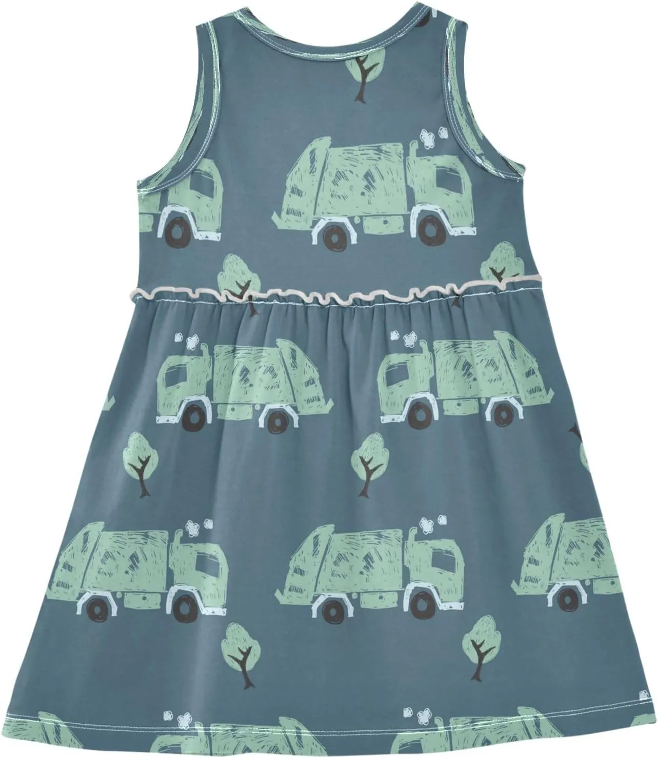 Boccsty Blue Green Garbage Trucks Girls Dress Kids Toddler Casual Dresses Summer Dresses 2T