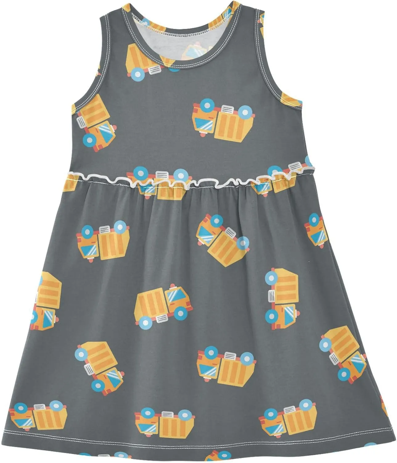 Boccsty Transportation Garbage Truck Yellow Girls Dress Kids Toddler Casual Dresses Summer Dresses 2T