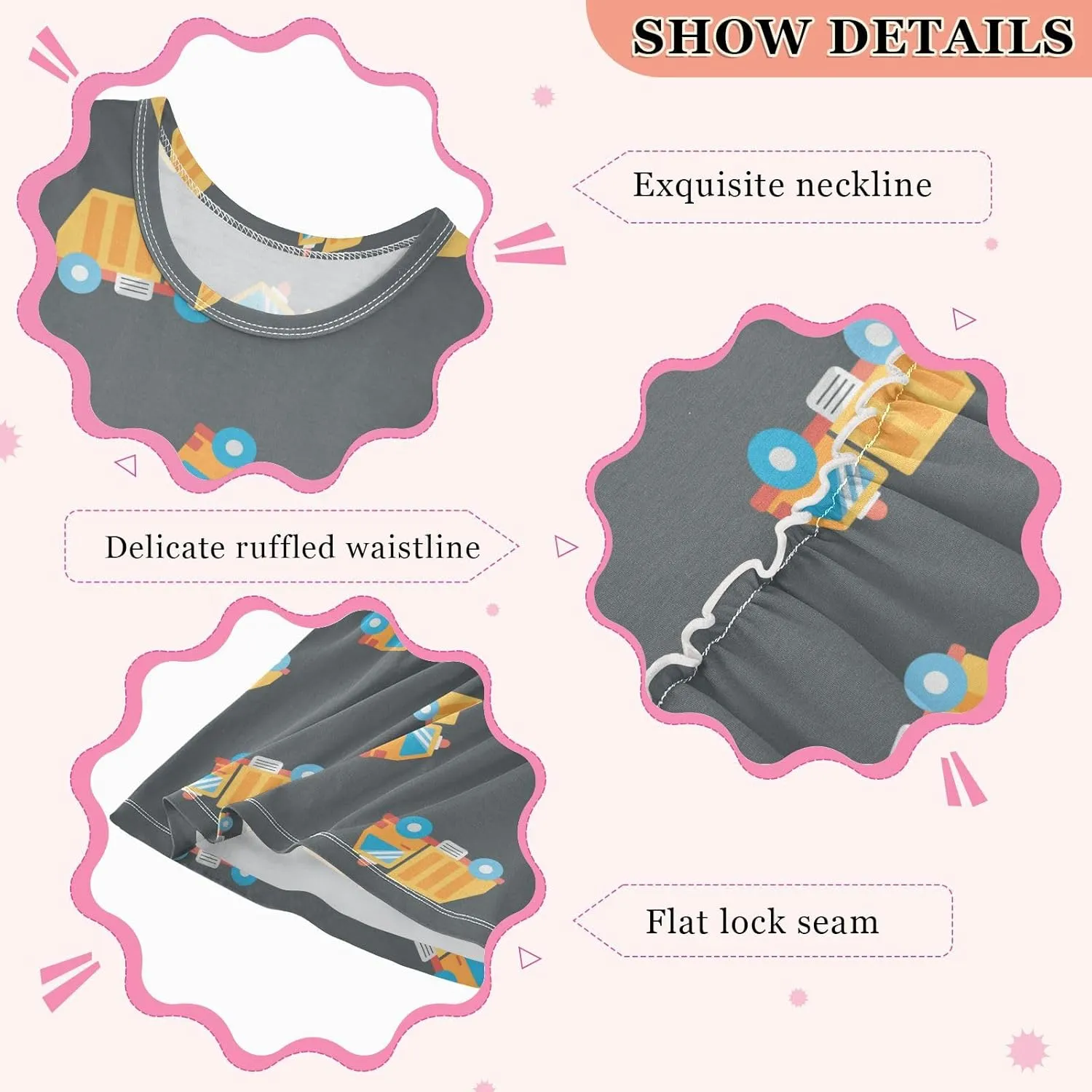 Boccsty Transportation Garbage Truck Yellow Girls Dress Kids Toddler Casual Dresses Summer Dresses 2T