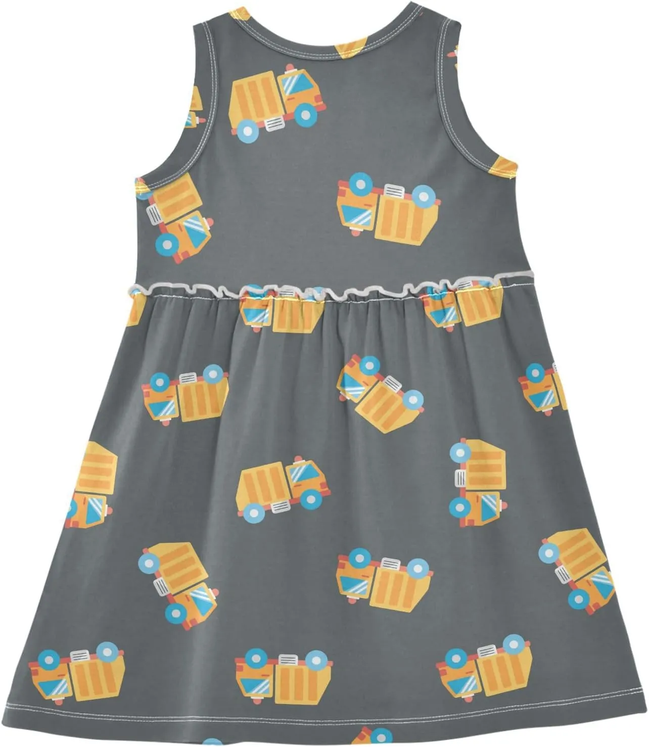 Boccsty Transportation Garbage Truck Yellow Girls Dress Kids Toddler Casual Dresses Summer Dresses 2T