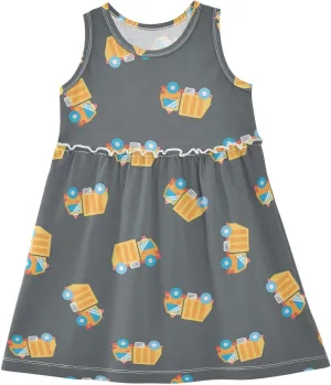 Boccsty Transportation Garbage Truck Yellow Girls Dress Kids Toddler Casual Dresses Summer Dresses 2T