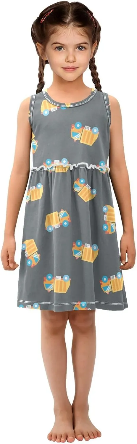 Boccsty Transportation Garbage Truck Yellow Girls Dress Kids Toddler Casual Dresses Summer Dresses 2T