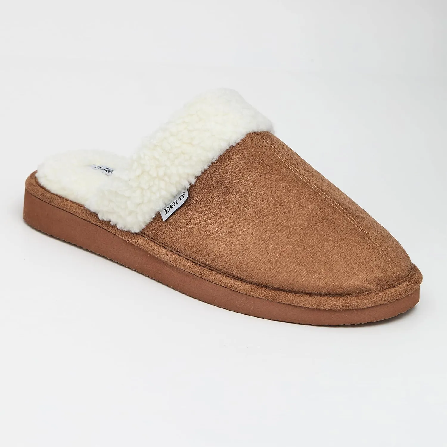 BORN Mens Scuff Slippers, Faux Suede House Slippers for Men with Fair Isle Knit or Sherpa Lining, Gifts For Him