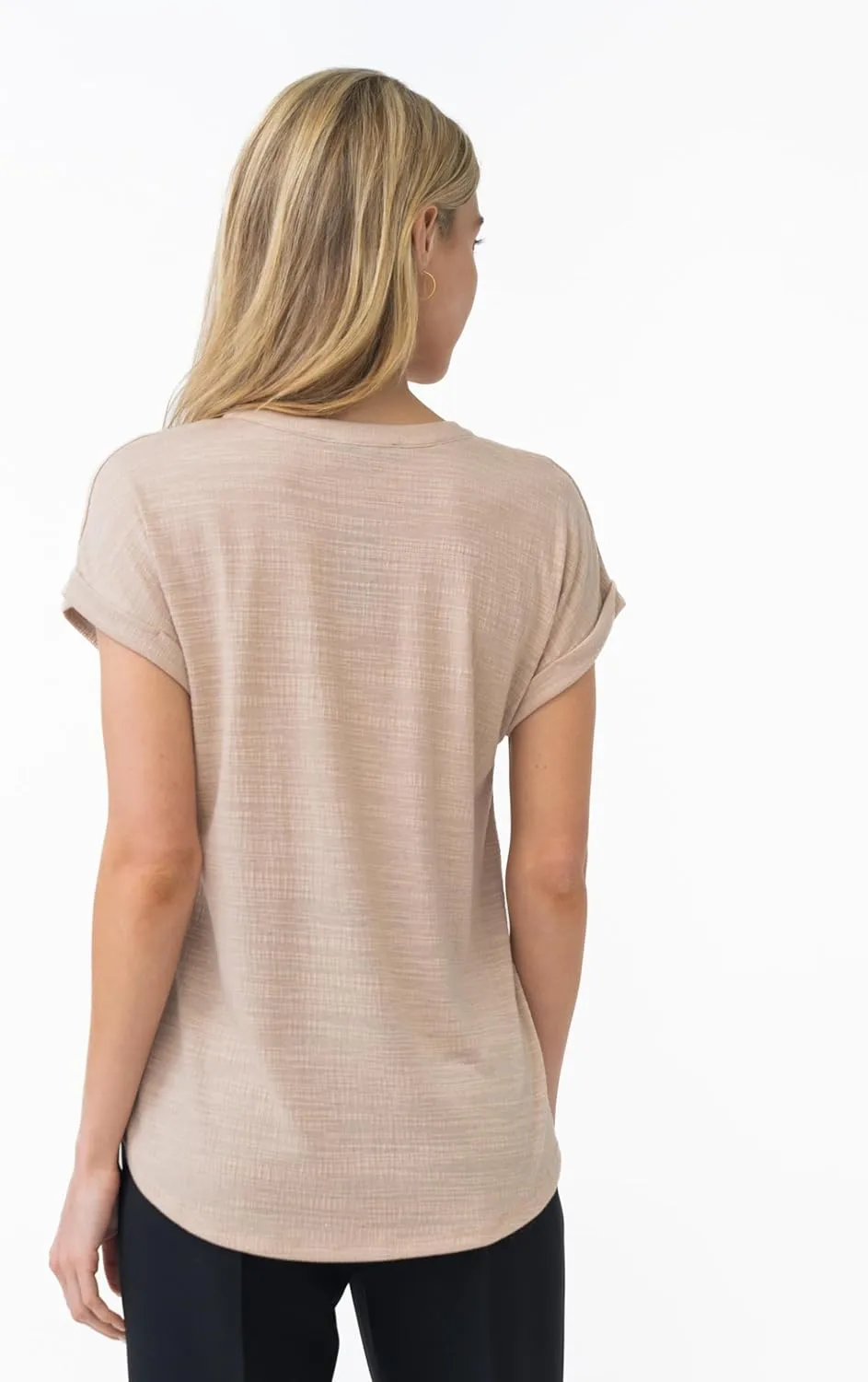 Cable & Gauge Cap Sleeve Embroidered Split Neck Top