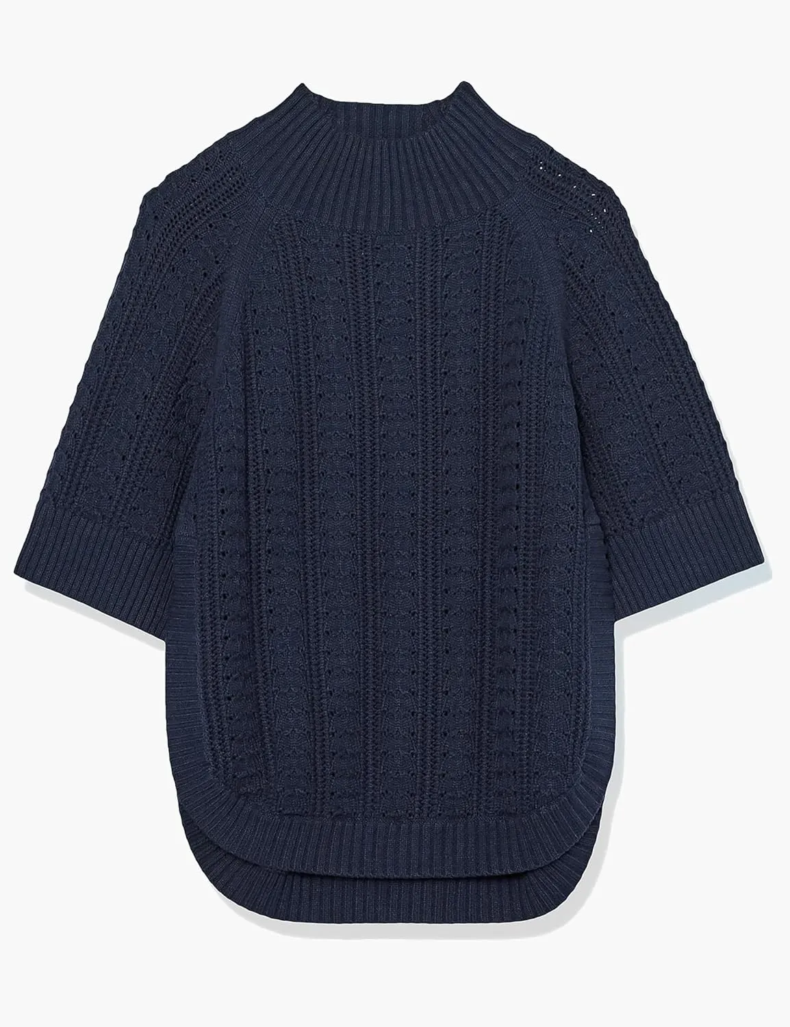 Cable Stitch Women's Rib-Collar Tunic Sweater - Loose Fit Oversized Mock Neck 3/4 Sleeve Pullover Poncho Cover-up Top