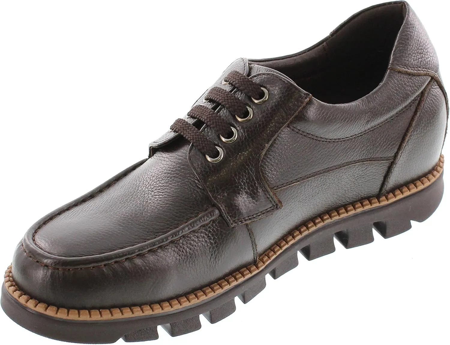 CALTO Men's Invisible Height Increasing Elevator Shoes - Dark Brown Pebble Grain Leather Lace-up Casual Shoes - 3 Inches Taller- G63811 - Size 6 D(M) US