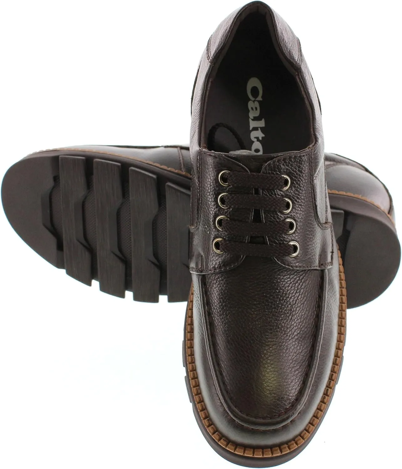 CALTO Men's Invisible Height Increasing Elevator Shoes - Dark Brown Pebble Grain Leather Lace-up Casual Shoes - 3 Inches Taller- G63811 - Size 6 D(M) US