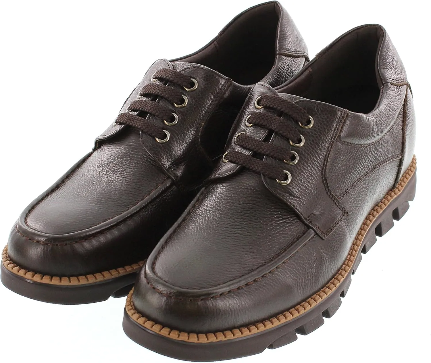 CALTO Men's Invisible Height Increasing Elevator Shoes - Dark Brown Pebble Grain Leather Lace-up Casual Shoes - 3 Inches Taller- G63811 - Size 6 D(M) US