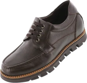 CALTO Men's Invisible Height Increasing Elevator Shoes - Dark Brown Pebble Grain Leather Lace-up Casual Shoes - 3 Inches Taller- G63811 - Size 6 D(M) US