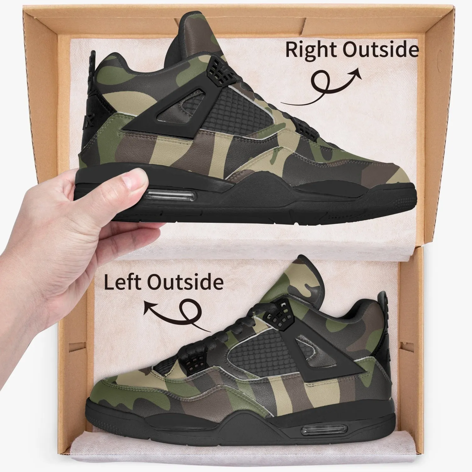 Camo Sneakers AJ4 Style | Classic Green
