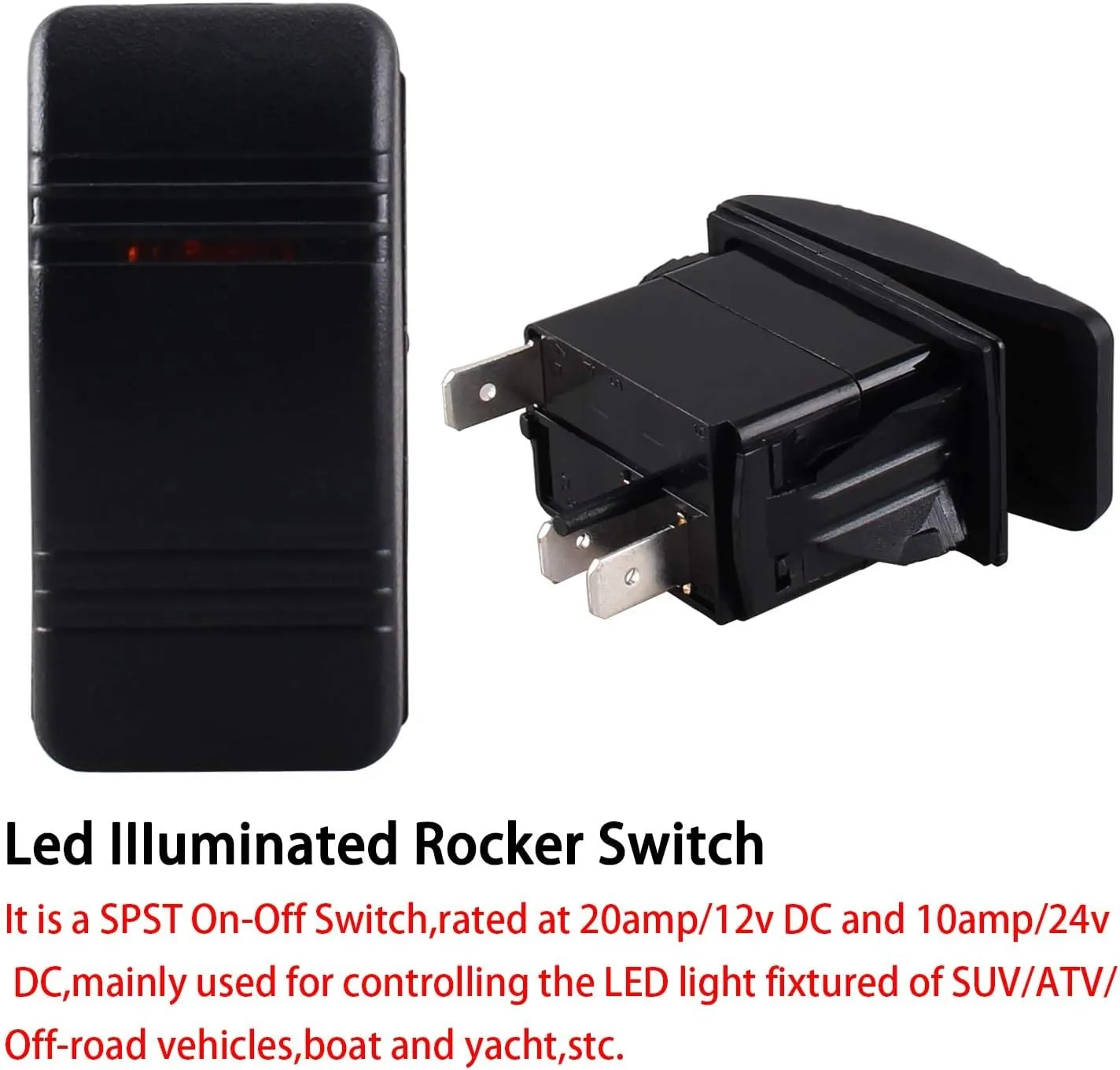Car-ling Rocker Switch with LED Light 12V 24V SPST On-Off Waterproof for Car Boat Marine UTV
