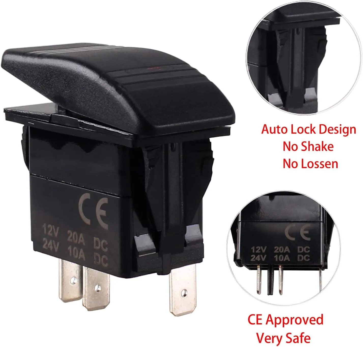 Car-ling Rocker Switch with LED Light 12V 24V SPST On-Off Waterproof for Car Boat Marine UTV