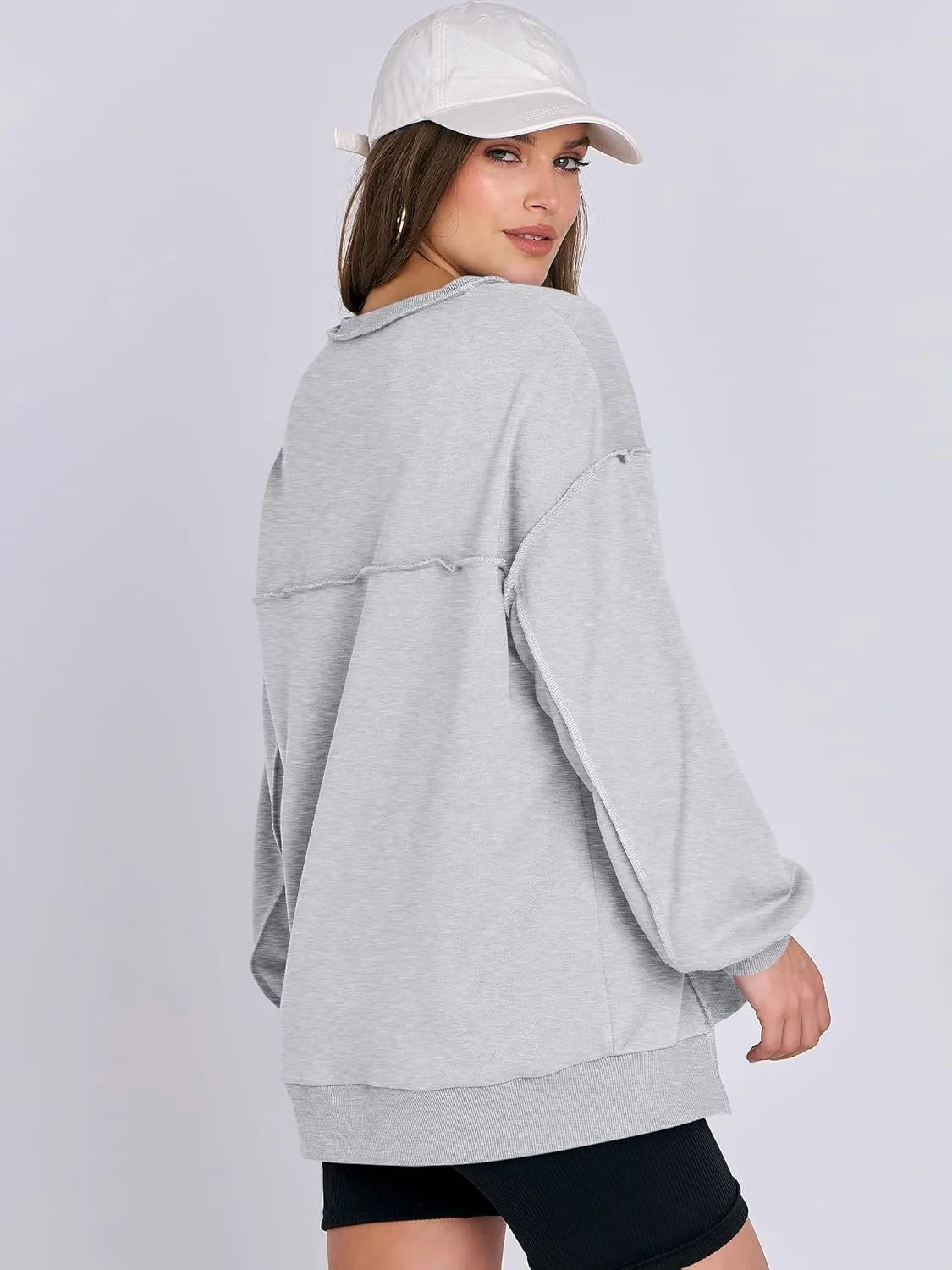 Caracilia Women's Oversized Sweatshirts Long Sleeve Henley Button Down Pullover Hoodies Tunic Tops 2025 Trendy Fall Clothes