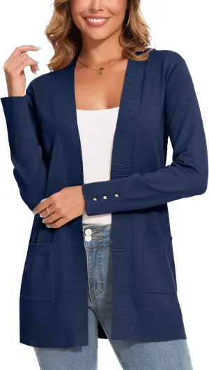 Cardigan for Women Dressy Long Sleeve Casual Open Front Knit Cardigan Sweaters Pockets