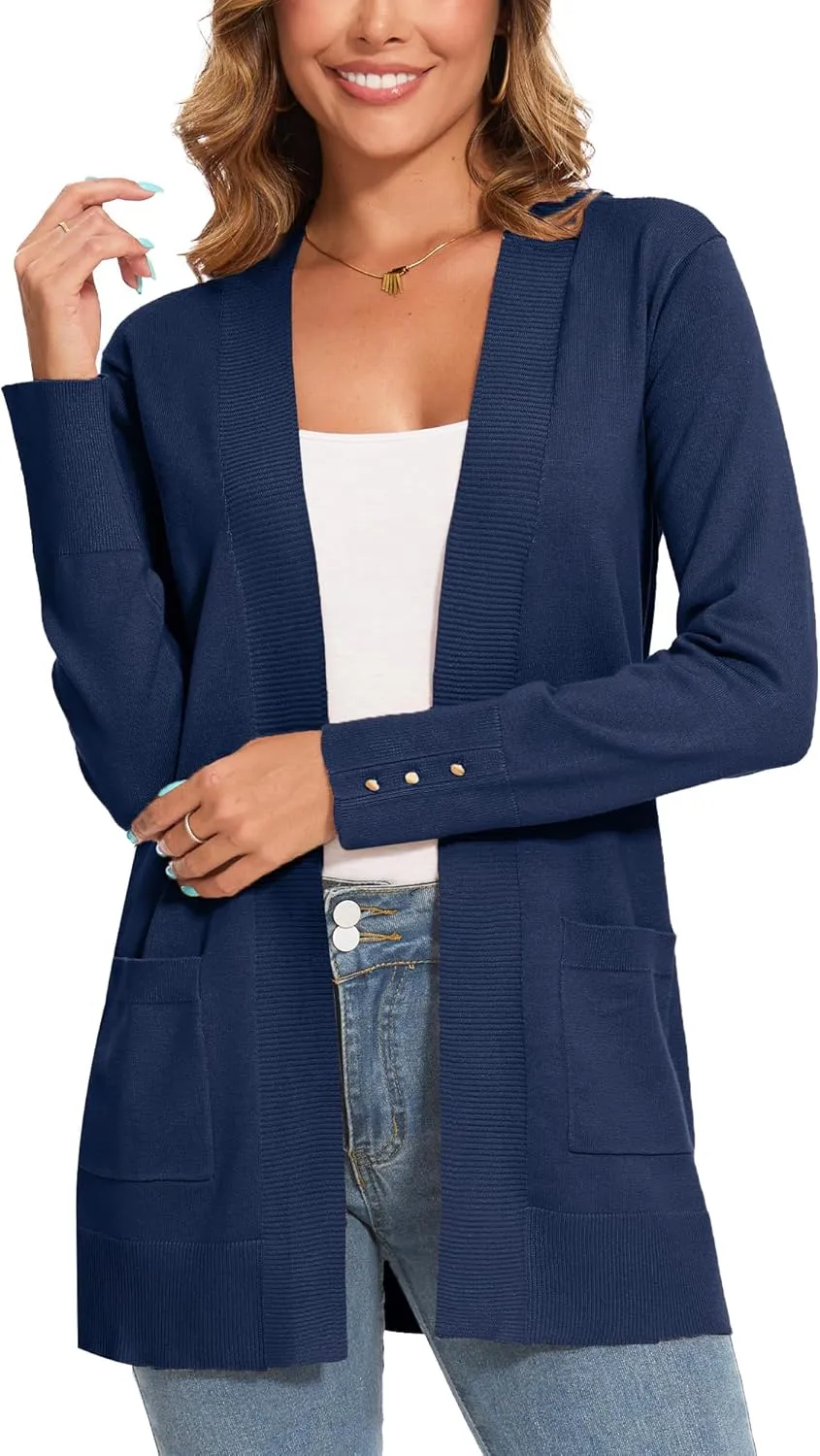 Cardigan for Women Dressy Long Sleeve Casual Open Front Knit Cardigan Sweaters Pockets