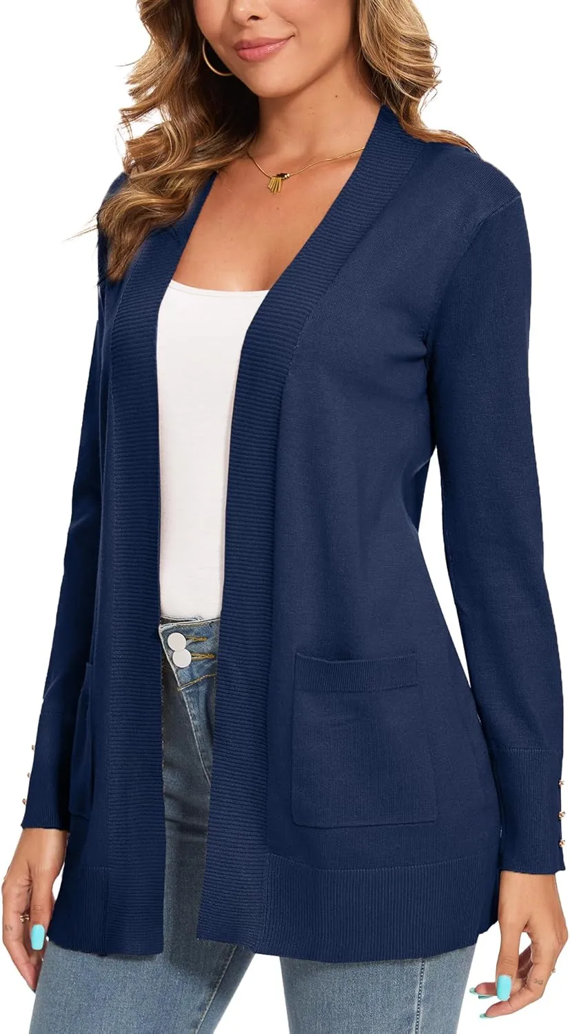 Cardigan for Women Dressy Long Sleeve Casual Open Front Knit Cardigan Sweaters Pockets