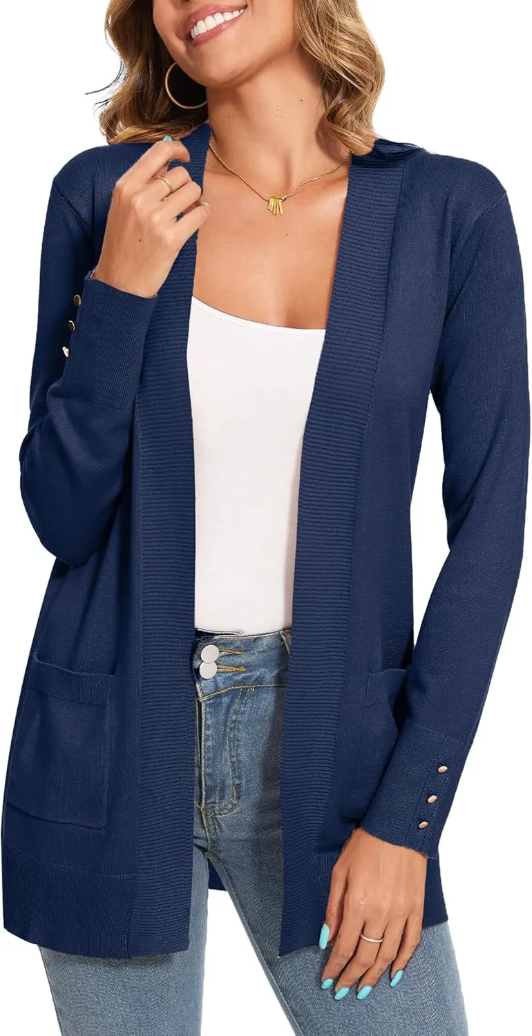 Cardigan for Women Dressy Long Sleeve Casual Open Front Knit Cardigan Sweaters Pockets