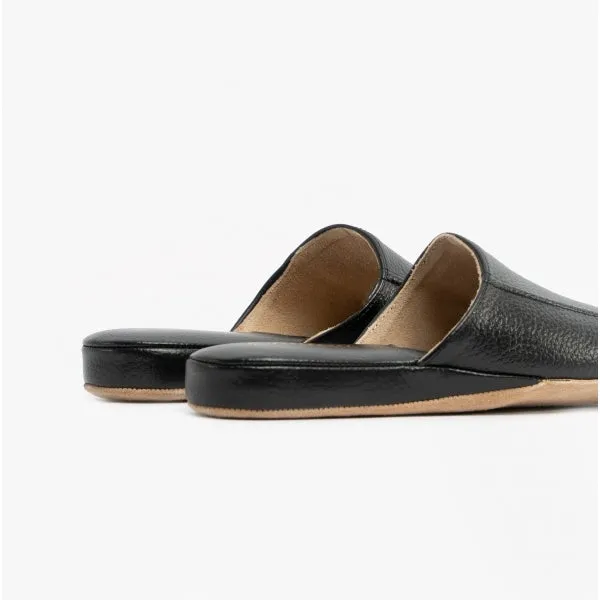 Chaleur ROBERTO Mens Leather Mule Slippers Black