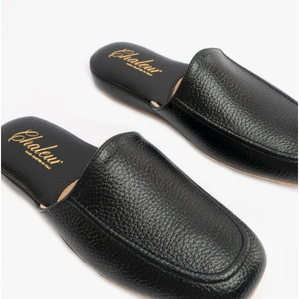 Chaleur ROBERTO Mens Leather Mule Slippers Black