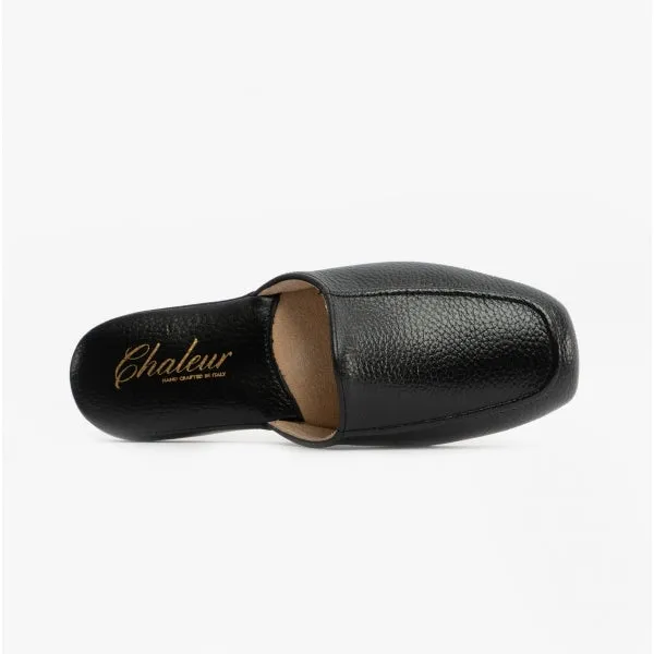 Chaleur ROBERTO Mens Leather Mule Slippers Black