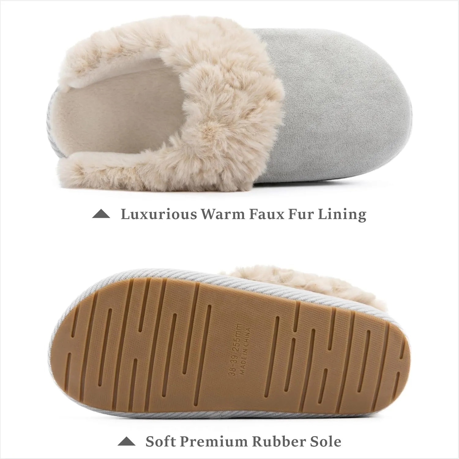 Chantomoo Slippers for Women Memory Foam House Shoes Faux Suede Upper Rubber Sole Faux Fur Lining Warm Comfy Indoor Fuzzy