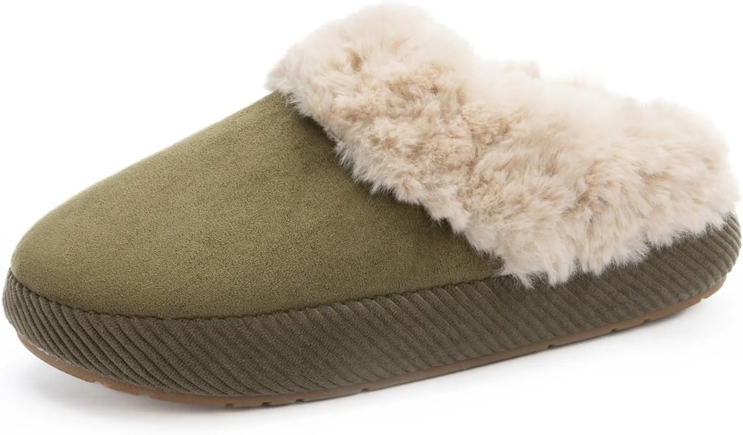 Chantomoo Slippers for Women Memory Foam House Shoes Faux Suede Upper Rubber Sole Faux Fur Lining Warm Comfy Indoor Fuzzy