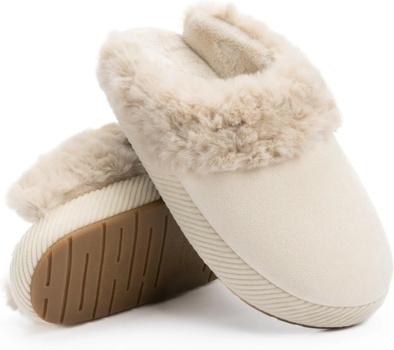 Chantomoo Slippers for Women Memory Foam House Shoes Faux Suede Upper Rubber Sole Faux Fur Lining Warm Comfy Indoor Fuzzy