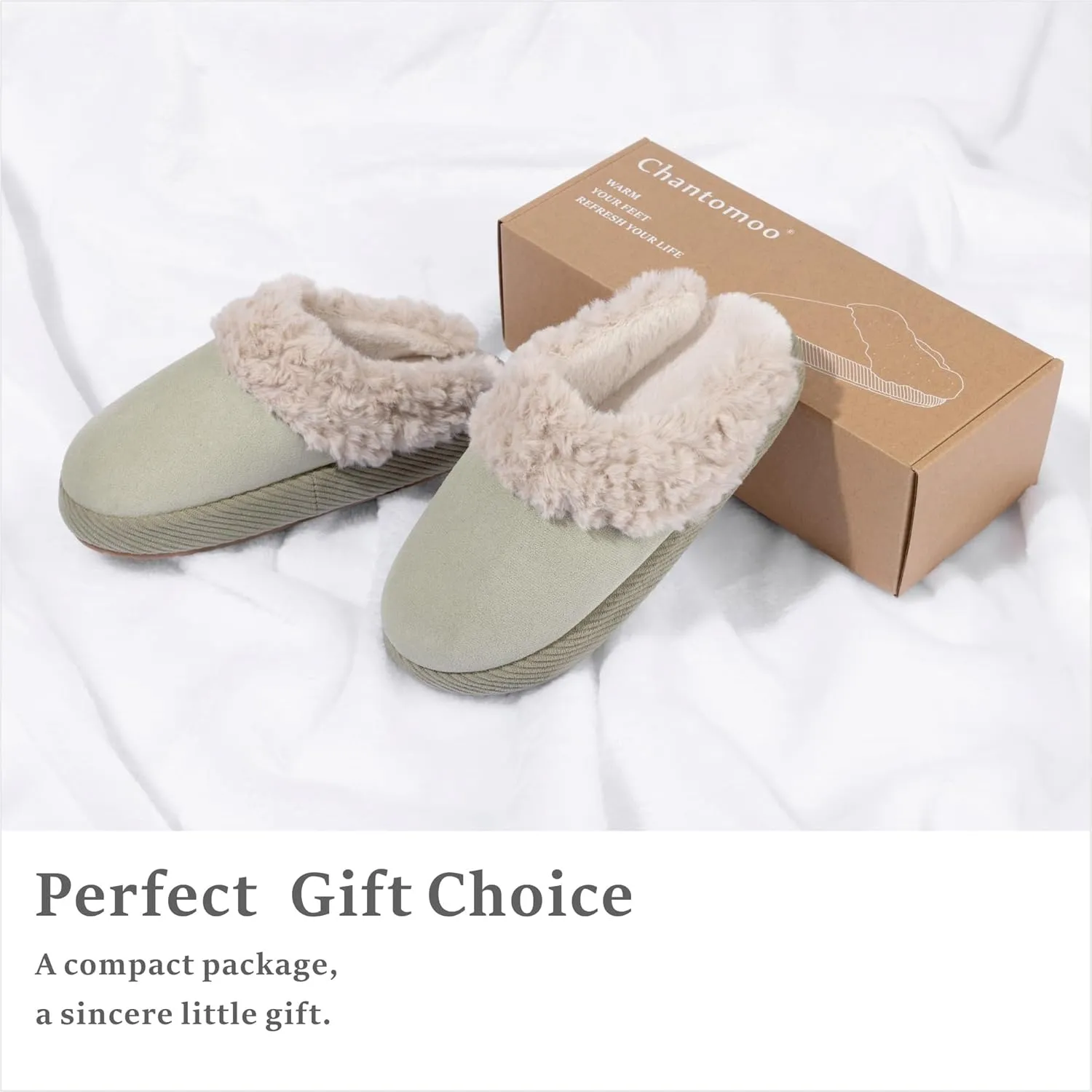Chantomoo Slippers for Women Memory Foam House Shoes Faux Suede Upper Rubber Sole Faux Fur Lining Warm Comfy Indoor Fuzzy