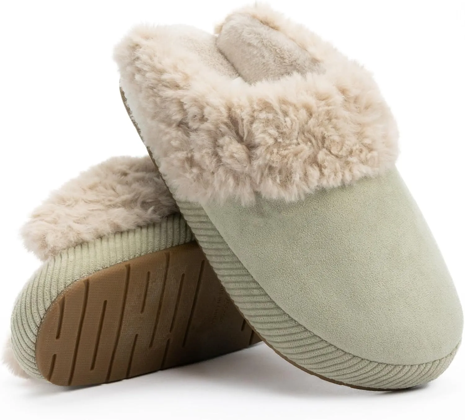 Chantomoo Slippers for Women Memory Foam House Shoes Faux Suede Upper Rubber Sole Faux Fur Lining Warm Comfy Indoor Fuzzy