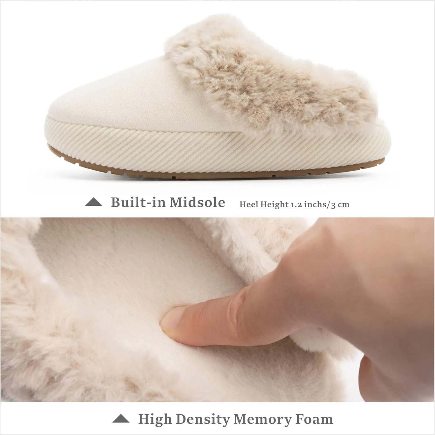 Chantomoo Slippers for Women Memory Foam House Shoes Faux Suede Upper Rubber Sole Faux Fur Lining Warm Comfy Indoor Fuzzy