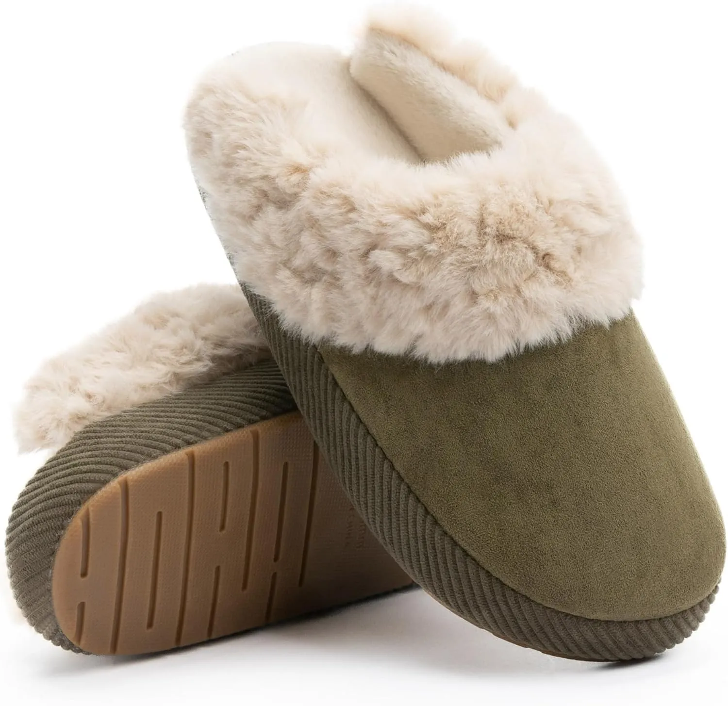 Chantomoo Slippers for Women Memory Foam House Shoes Faux Suede Upper Rubber Sole Faux Fur Lining Warm Comfy Indoor Fuzzy
