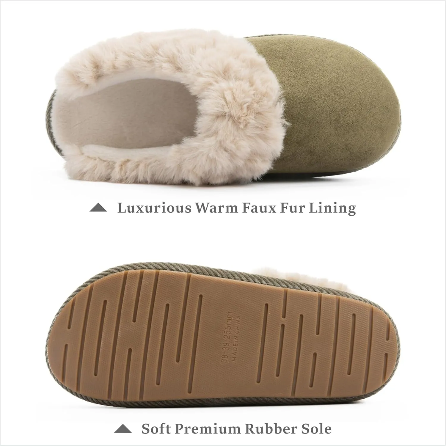 Chantomoo Slippers for Women Memory Foam House Shoes Faux Suede Upper Rubber Sole Faux Fur Lining Warm Comfy Indoor Fuzzy