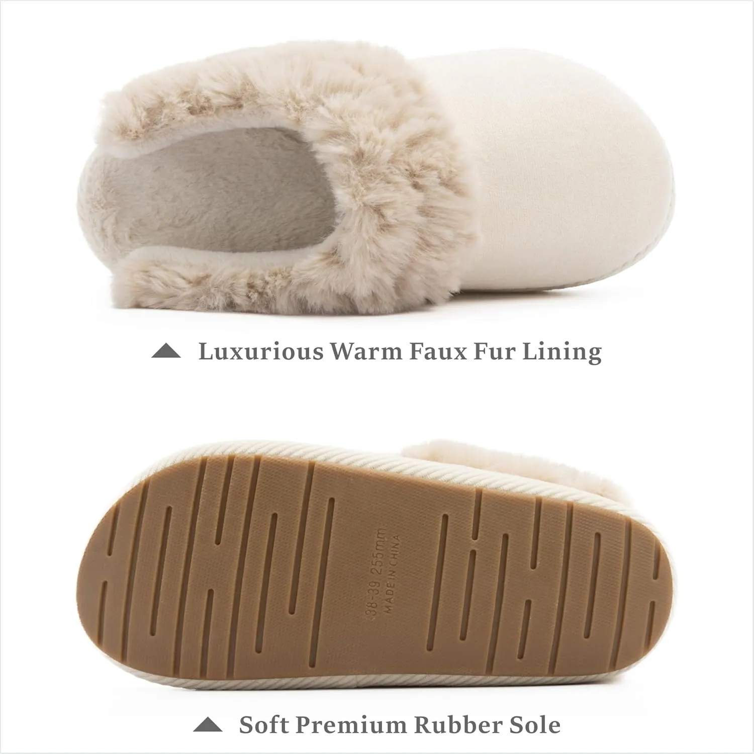 Chantomoo Slippers for Women Memory Foam House Shoes Faux Suede Upper Rubber Sole Faux Fur Lining Warm Comfy Indoor Fuzzy