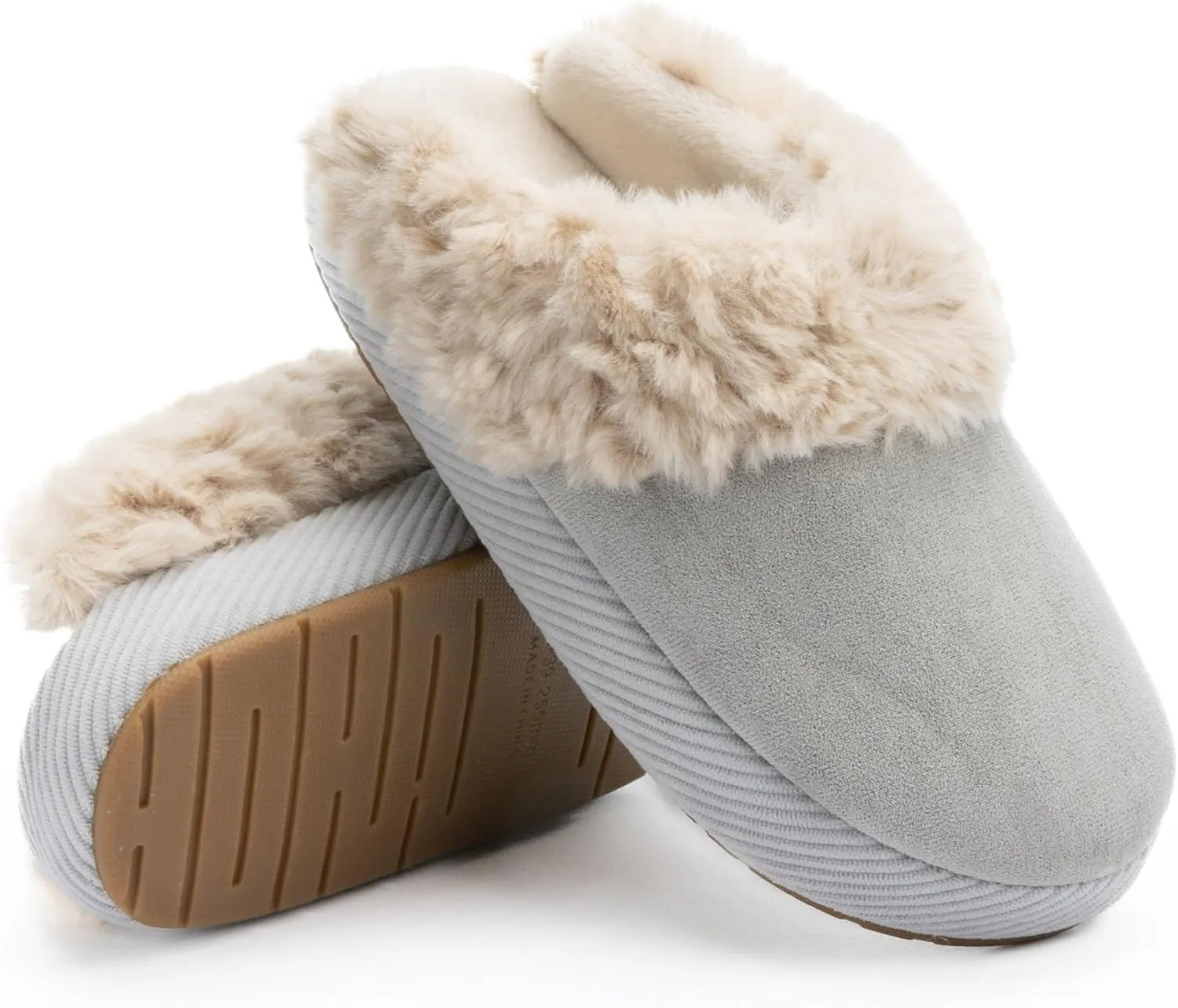 Chantomoo Slippers for Women Memory Foam House Shoes Faux Suede Upper Rubber Sole Faux Fur Lining Warm Comfy Indoor Fuzzy
