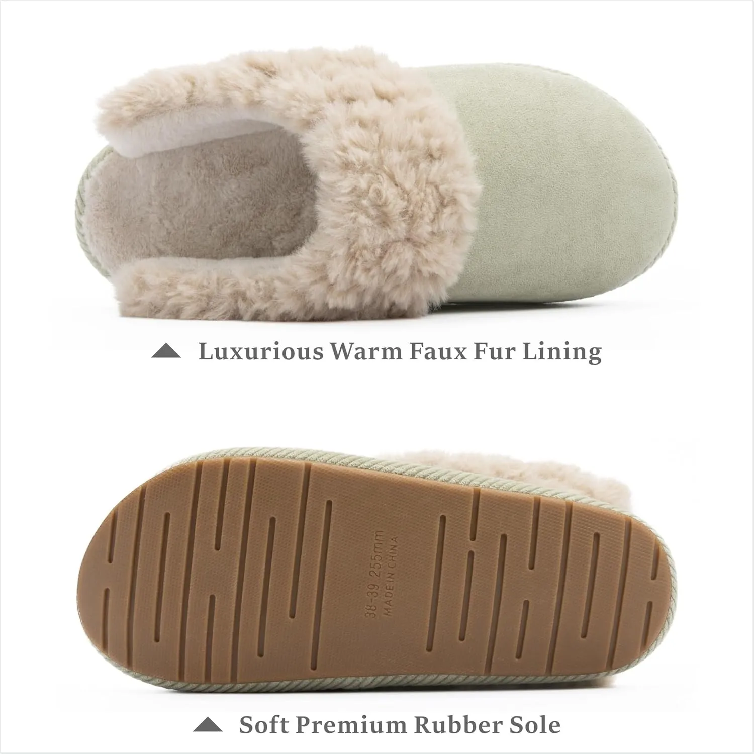 Chantomoo Slippers for Women Memory Foam House Shoes Faux Suede Upper Rubber Sole Faux Fur Lining Warm Comfy Indoor Fuzzy