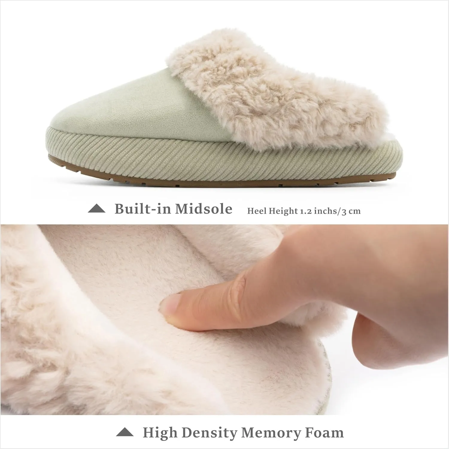 Chantomoo Slippers for Women Memory Foam House Shoes Faux Suede Upper Rubber Sole Faux Fur Lining Warm Comfy Indoor Fuzzy