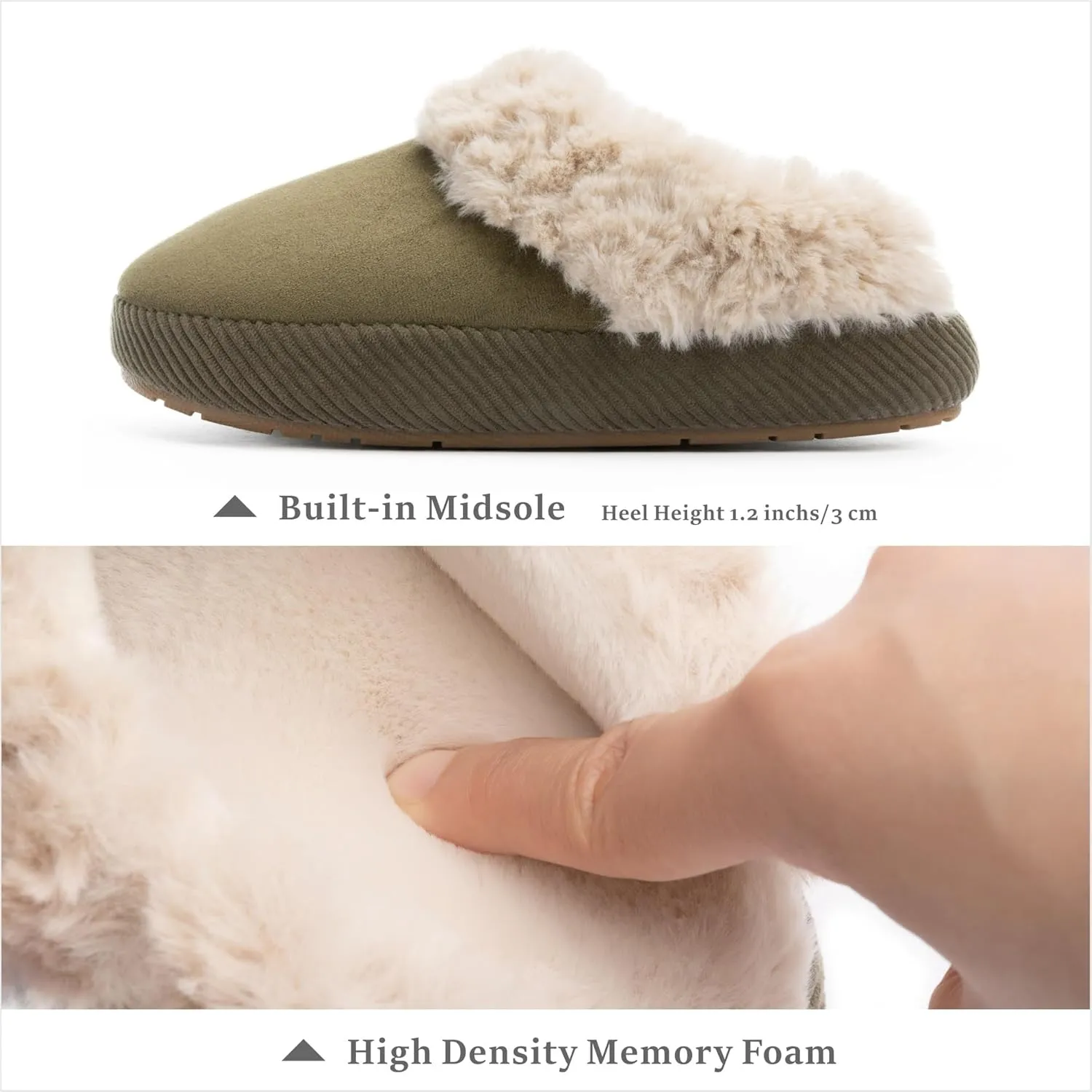 Chantomoo Slippers for Women Memory Foam House Shoes Faux Suede Upper Rubber Sole Faux Fur Lining Warm Comfy Indoor Fuzzy