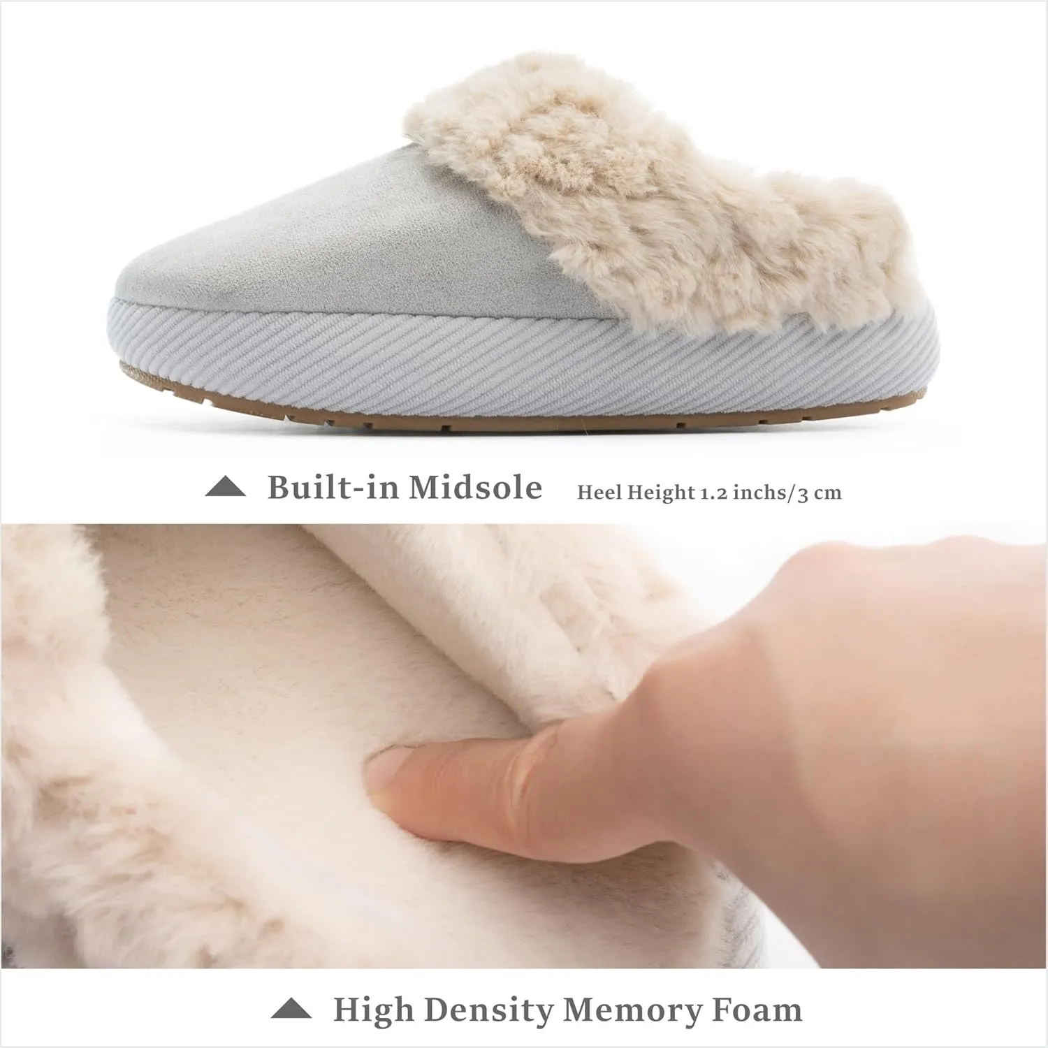 Chantomoo Slippers for Women Memory Foam House Shoes Faux Suede Upper Rubber Sole Faux Fur Lining Warm Comfy Indoor Fuzzy