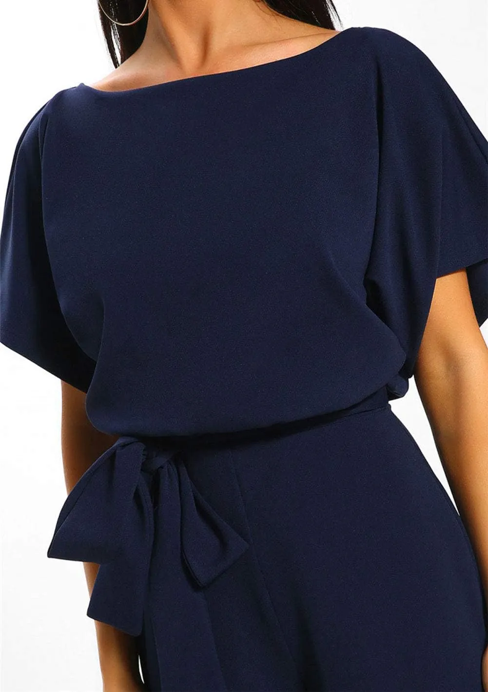 CHARTOU Women's Short Sleeve Bow Tie Wide Leg Cropped Capri Romper Palazzo Pants Jumpsuit