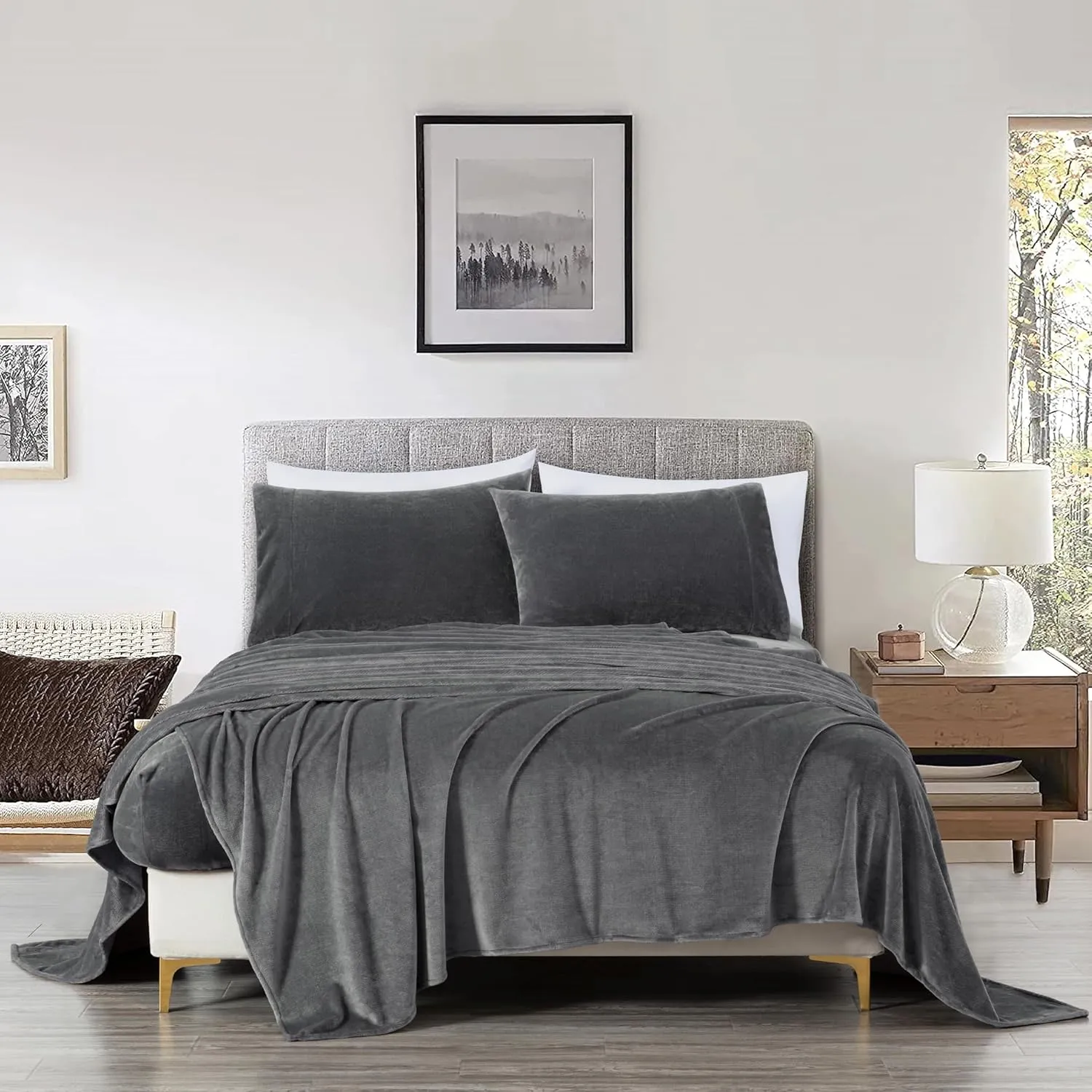 Chezmoi Collection Extra Soft Fleece Sheet Set California King, Microplush Non-Pilling Velvety Bed Sheet, Deep Pocket - Lightweight All Season Warmth, California King, Gray