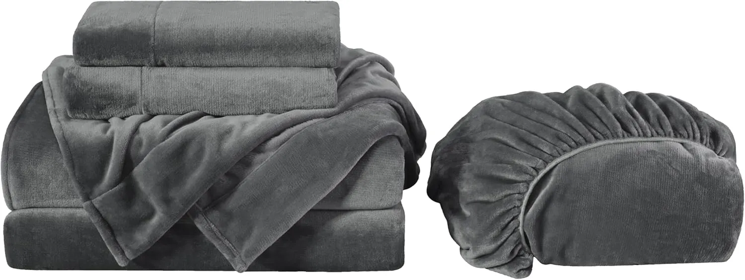Chezmoi Collection Extra Soft Fleece Sheet Set California King, Microplush Non-Pilling Velvety Bed Sheet, Deep Pocket - Lightweight All Season Warmth, California King, Gray
