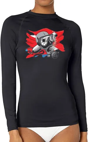 CHOO Women's Pirate Skull Uv-Protected Sports Fitted Shirt Skin Tee for Fishing, Large
